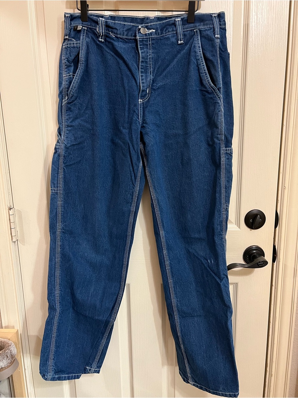 Carhartt Men's FR Relaxed Straight-Leg Carpenter Jeans in Dark Blue Denim